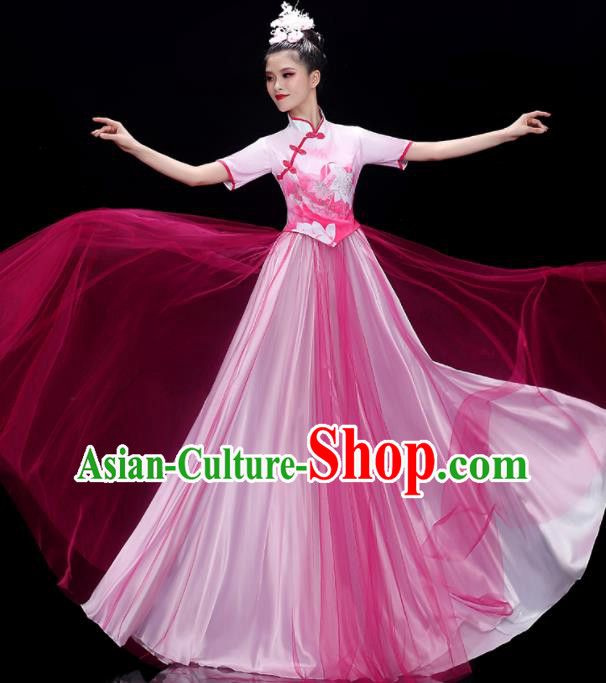 China Fan Dance Pink Dress Women Chorus Costume Stage Performance Garments Classical Dance Clothing