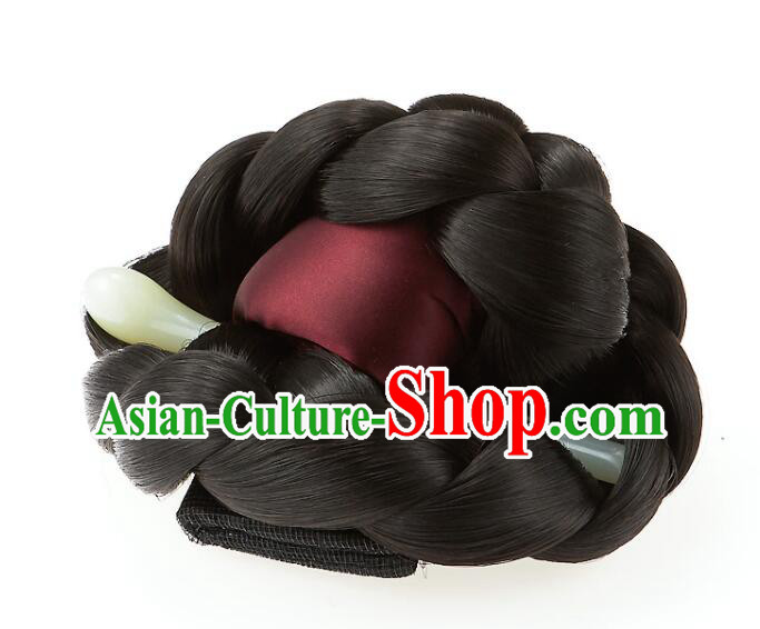Korean Handmade Court Headpiece Traditional Braid Wig Hanbok Black Hair Bun