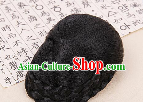 Korean Traditional Braid Wig Hanbok Black Hair Bun Handmade Court Updo Headpiece