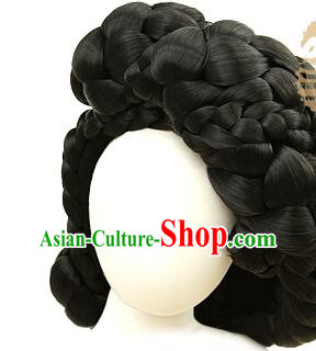 Korean Court Bride Headdress Traditional Braid Wig Handmade Hanbok Black Hair Piece