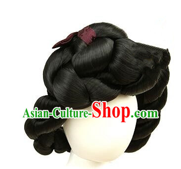 Korean Handmade Hanbok Black Hair Piece Court Bride Headdress Traditional Women Braid Wig