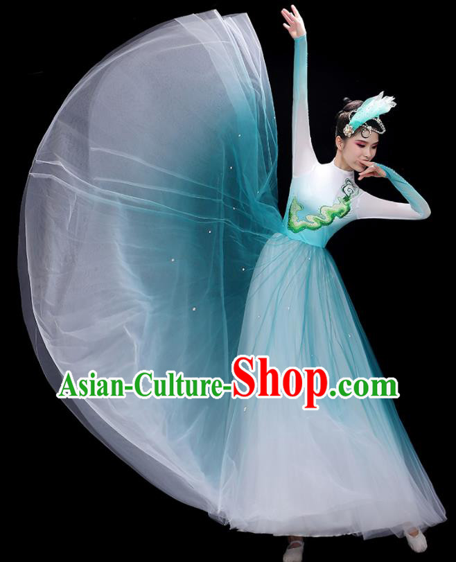 China Modern Dance Blue Dress Opening Dance Costume Stage Performance Garments Chorus Group Clothing