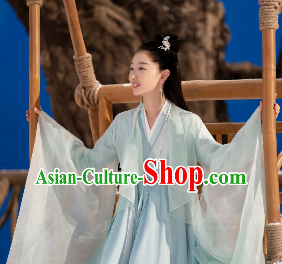 Chinese Ancient Immortal Clothing Xianxia Series Drama Goddess Blue Dress Garments Romance TV Ancient Love Poetry Shang Gu Costumes