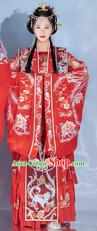 Chinese Traditional Wedding Red Dress Song Dynasty Bride Garment Costumes Ancient Hanfu Empress Clothing