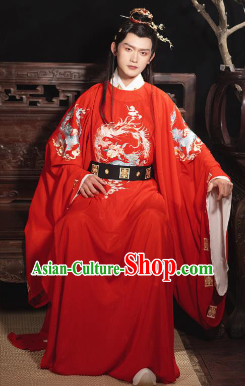 Chinese Ancient Hanfu Wedding Clothing Traditional Groom Red Robe Song Dynasty Scholar Garment Costumes