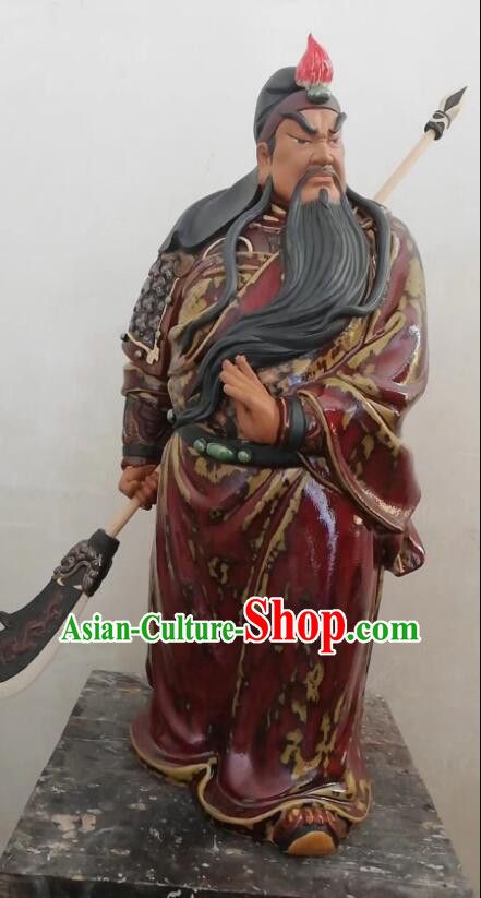Handmade Guan Yu Porcelain Statue Arts Guan Gong Sculpture Chinese Shi Wan Ceramic Figurine