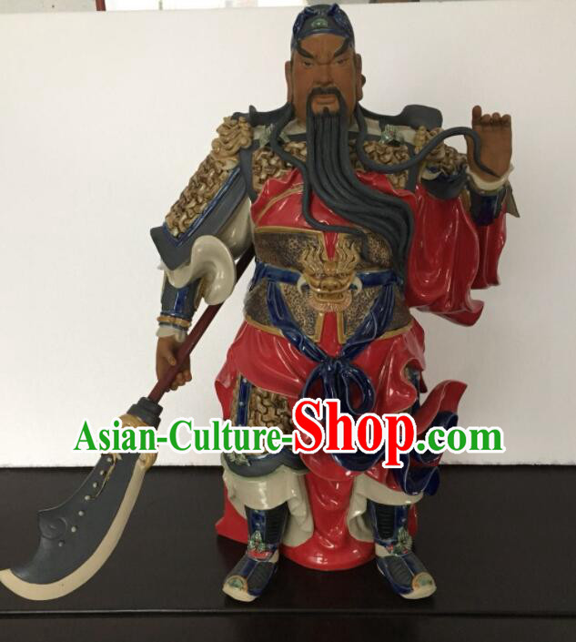 Handmade Guan Yu Statue Arts Chinese Guan Gong Porcelain Sculpture  Shi Wan Ceramic Figurine