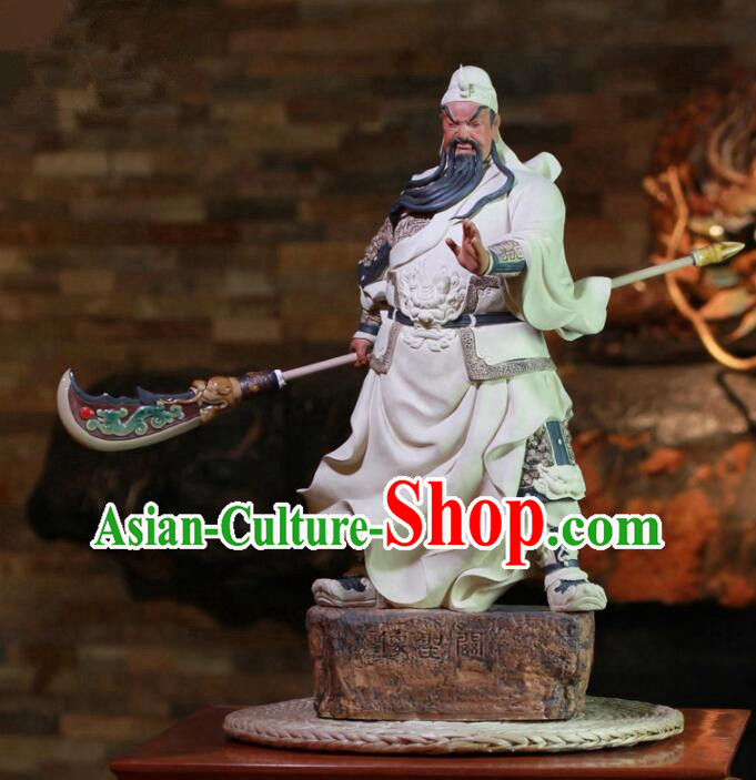 20 inches Shi Wan Ceramic Guan Yu Figurine Chinese Guan Gong Statue Arts Handmade Porcelain Sculpture