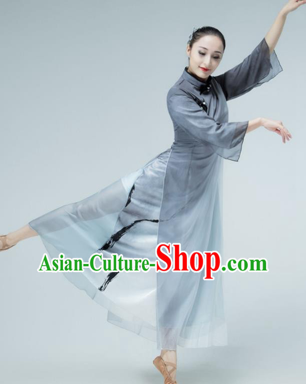 Chinese Ballet Dance Clothing Stage Performance Costume Classical Dance Dress Woman Solo Dance Grey Qipao