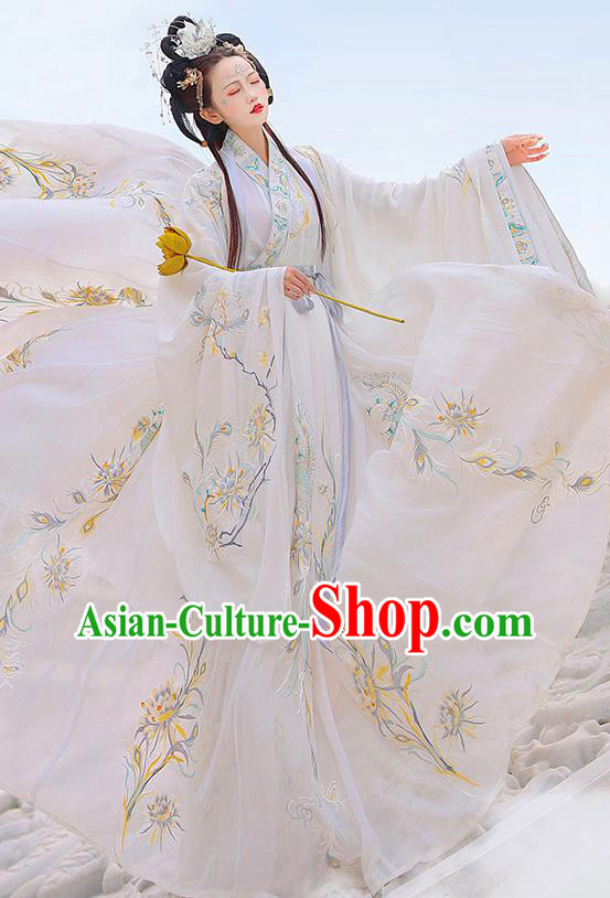 Chinese Embroidered White Hanfu Dresses Jin Dynasty Noble Lady Garment Costumes Ancient Royal Princess Clothing