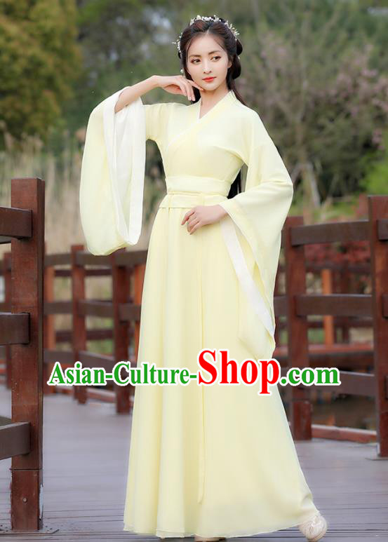 Chinese Traditional Song Dynasty Female Costume Ancient Young Lady Yellow Dress Clothing
