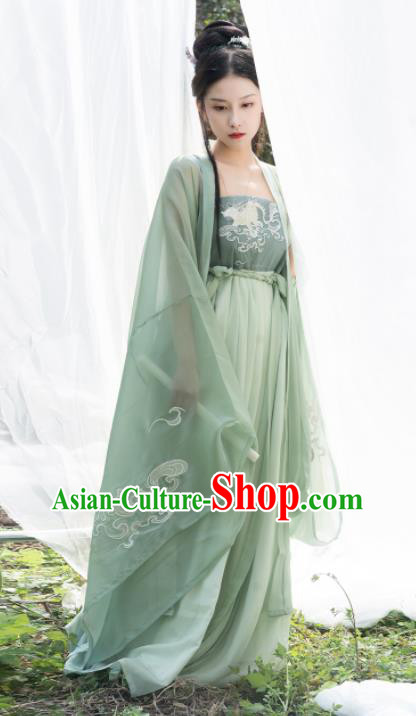 Chinese Ancient Princess Green Dress Clothing Traditional Hanfu Garment Tang Dynasty Palace Lady Costume