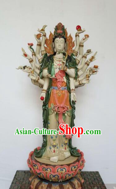 Handmade 46 inches Thousands Hands Guanyin Statue Arts Chinese Buddha Porcelain Sculpture Shi Wan Guan Yin Ceramic Figurine