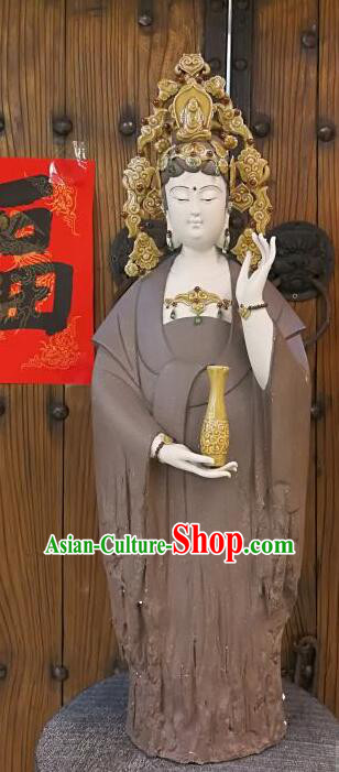 30 inches Standing Guanyin Statue Chinese Mother Buddha Porcelain Arts Handmade Shi Wan Guan Yin Ceramic Figurine