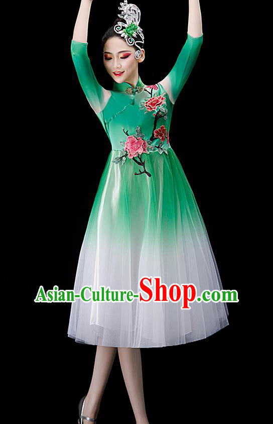 Chinese Modern Dance Clothing Opening Dance Green Dress Women Group Chorus Costume