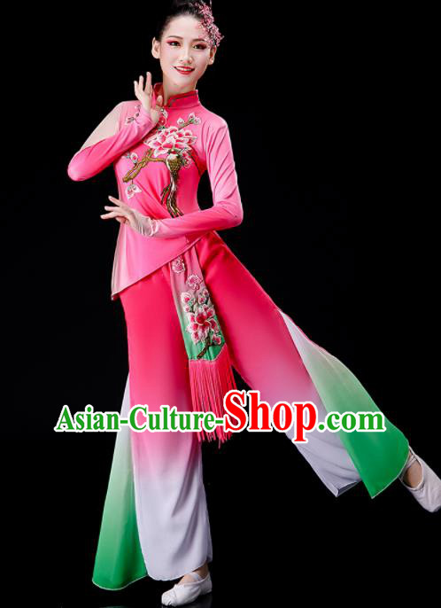 Chinese Stage Performance Clothing Yangko Dance Pink Outfit Folk Dance Costume