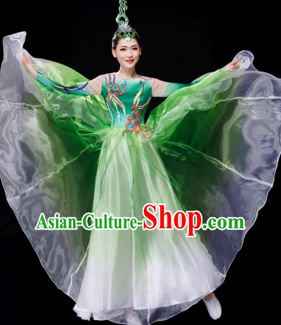 Chinese Chorus Group Stage Performance Clothing Modern Dance Green Dress Opening Dance Costume