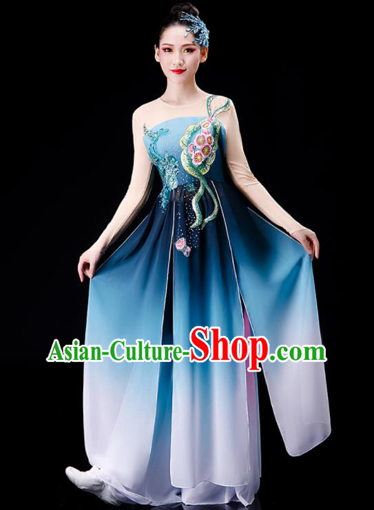 Chinese Umbrella Dance Blue Dress Classical Dance Costume Stage Performance Clothing