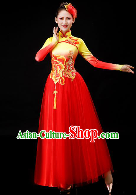 Chinese Stage Performance Clothing Umbrella Dance Red Dress Modern Dance Costume