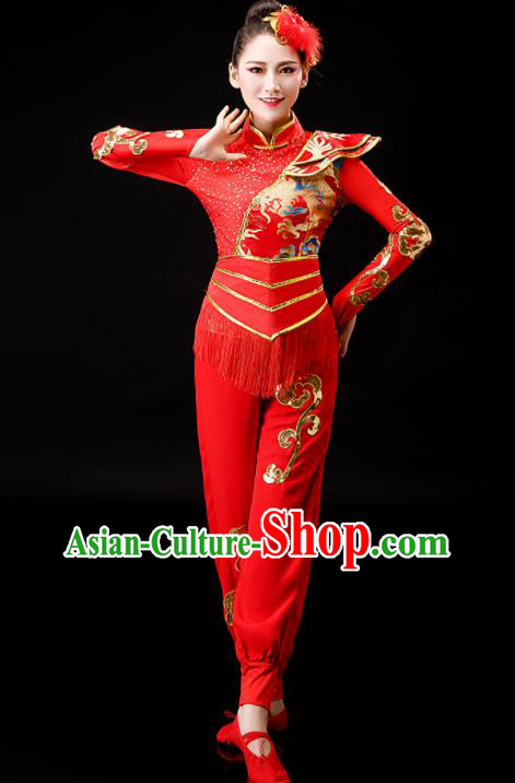 Chinese Drum Dance Stage Performance Clothing Yangko Dance Red Outfit Folk Dance Costume