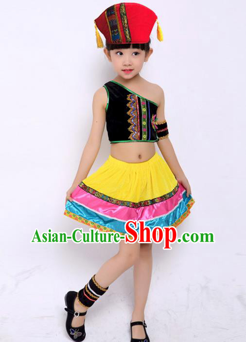 Chinese Ethnic Stage Performance Clothing Li Nationality Girl Dress Outfit Folk Dance Garment Costume