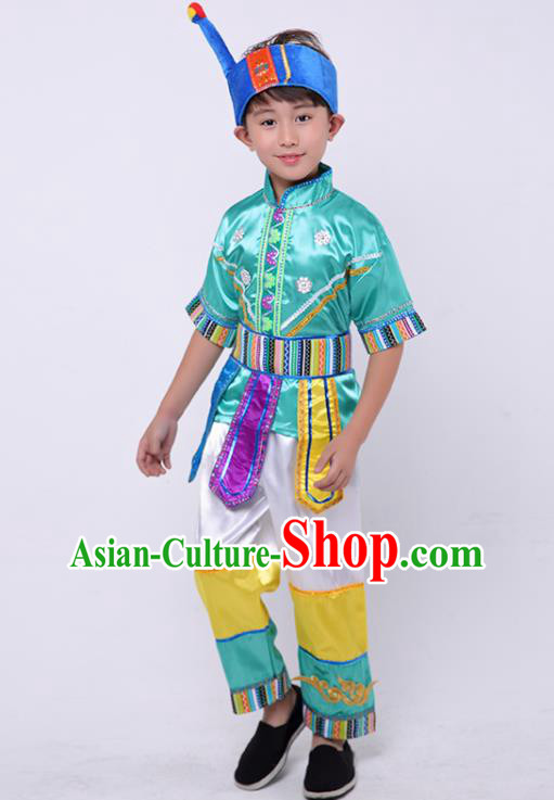 Chinese Folk Dance Garment Costume Ethnic Stage Performance Clothing Maonan Nationality Boy Outfit