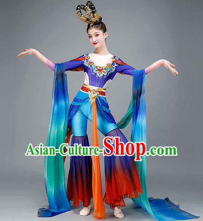 Chinese Dun Huang Flying Apsaras Dance Blue Outfit Classical Dance Clothing Spring Festival Gala Stage Performance Garment Costume