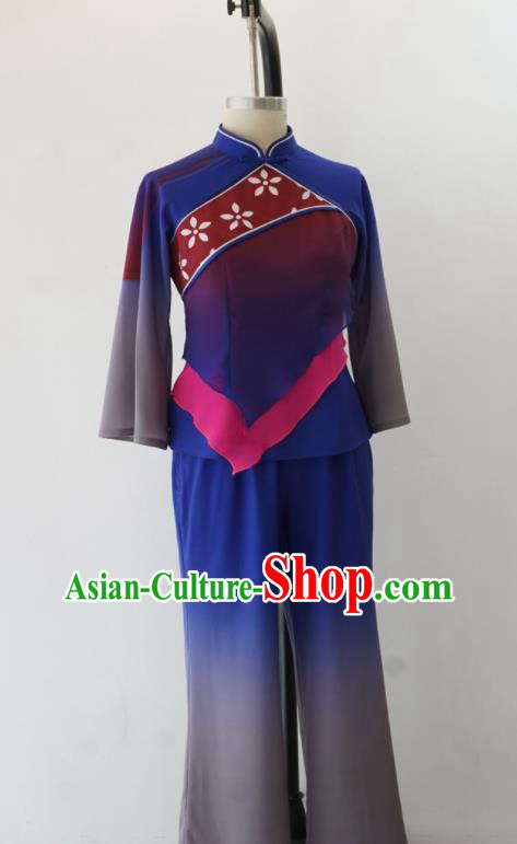 Chinese Folk Dance Blue Outfit Yangko Dance Costume Spring Festival Gala Stage Performance Clothing