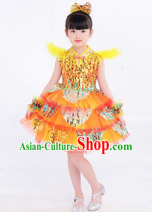 Top Children Day Performance Clothing Girl Dance Yellow Dress Modern Dance Costume