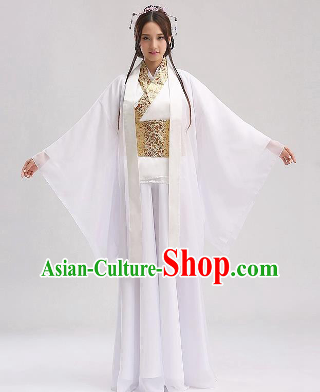 Chinese The Legend of White Snake Bai Suzhen White Dress Ancient Fairy Garment Costume Classical Dance Clothing