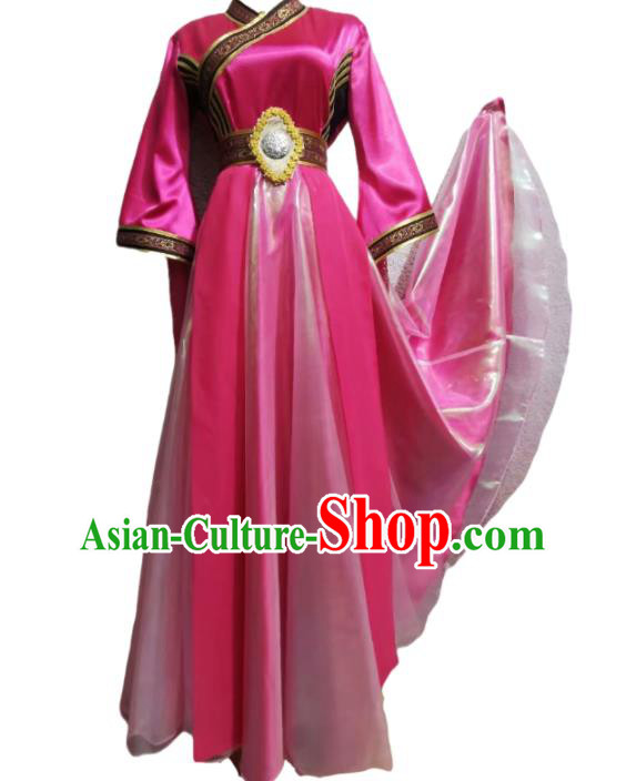 Chinese Classical Dance Magenta Dress Fan Dance Garment Costumes Women Stage Performance Clothing