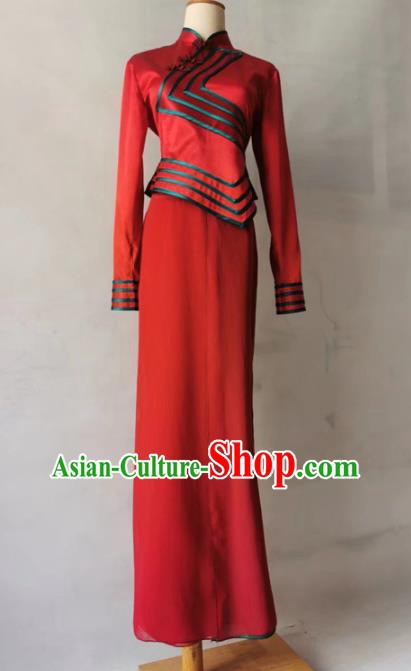 Chinese Folk Dance Red Outfit Yangko Dance Garment Costumes Woman Stage Performance Clothing