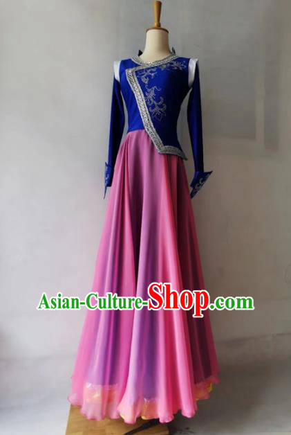 Chinese Mongolian Dance Pink Dress Mongol Nationality Dance Garment Costume Stage Performance Clothing