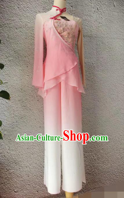 Chinese Stage Performance Clothing Folk Dance Pink Outfit Fan Dance Garment Costumes