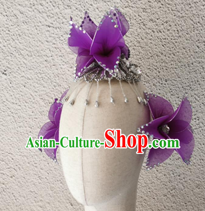 China Classical Dance Hair Accessories Magic Aster Dance Headpieces Stage Performance Purple Headwear