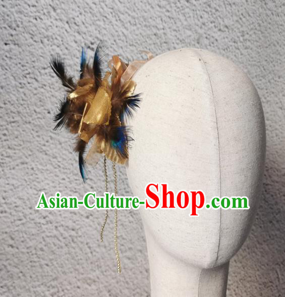 China Pavane Dance Golden Feather Headpiece Stage Performance Headwear Peacock Dance Hair Accessories