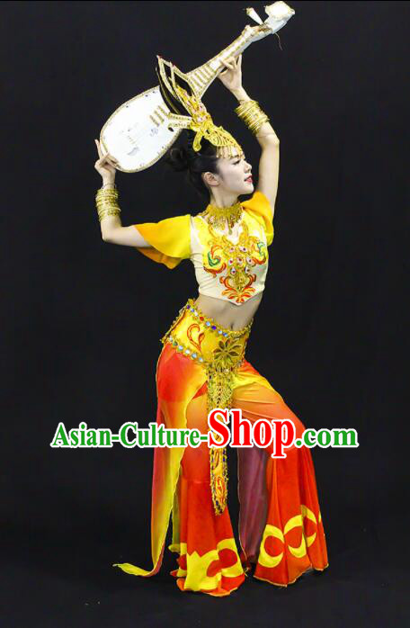 Chinese Dun Huang Flying Apsaras Dance Outfit Classical Dance Clothing Handmade Pipa Dance Costume and Headpiece