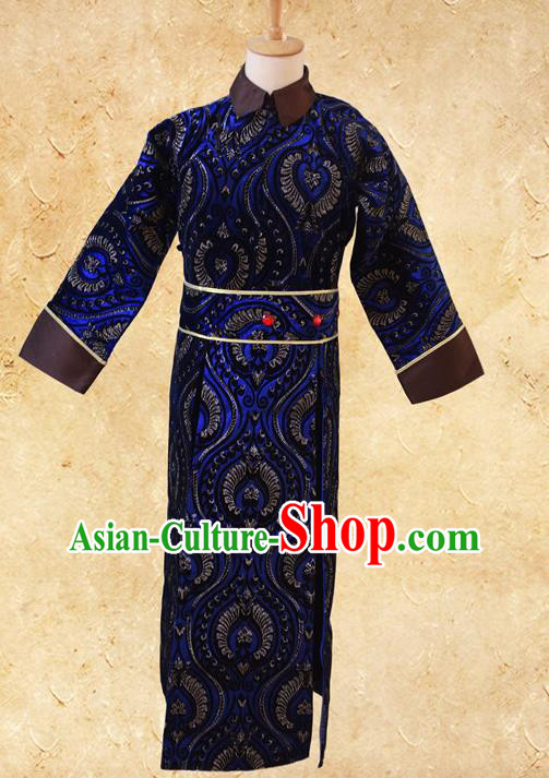 Chinese Ancient Noble Duke Deep Blue Costumes Traditional Mandarin Garments Qing Dynasty Prince Clothing