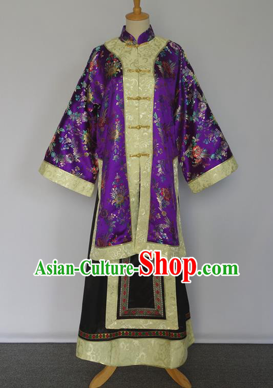 Chinese Traditional Noble Woman Purple Outfit Ancient Young Mistress Clothing Late Qing Dynasty Garment Costumes