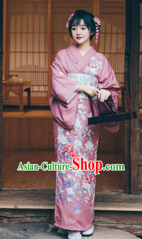 Japan Traditional Summer Festival Yukata Dress Young Lady Garment Japanese Printing Purple Kimono