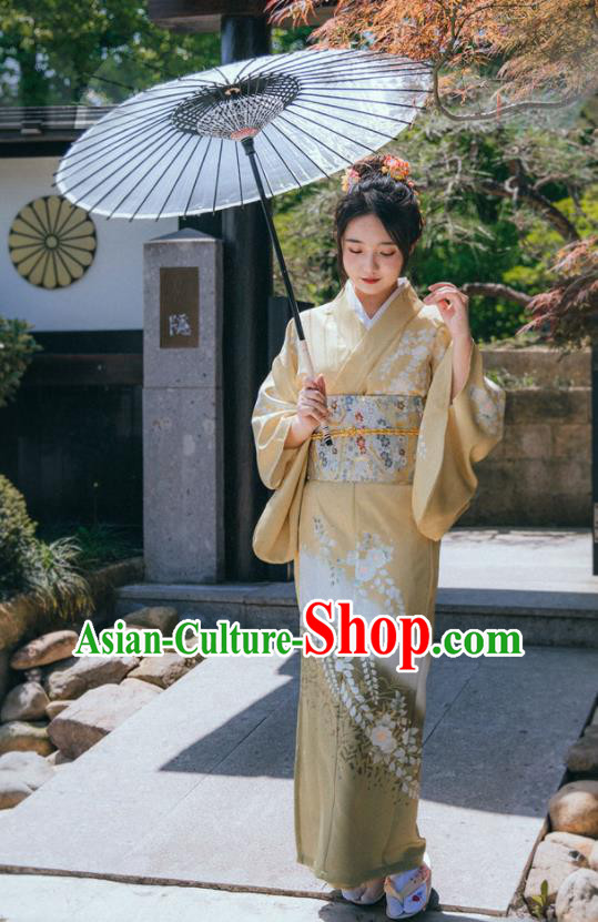 Japanese Ginger Kimono Japan Summer Festival Young Lady Yukata Dress Traditional Garment
