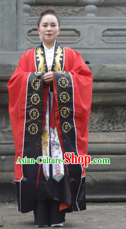 Chinese Handmade Silk Taoist Robe Embroidered Dragon Red Robe Traditional Taoism Priest Frock