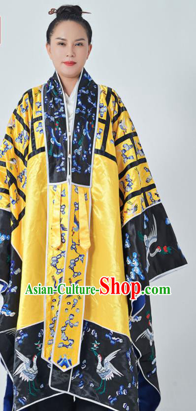 Chinese Traditional Wudang Taoism Priest Frock Handmade Yellow Silk Taoist Robe Embroidered Plum Cranes Robe Garment