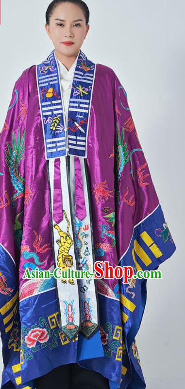 Chinese Traditional Taoism Frock Handmade Purple Taoist Robe Embroidered Dragon Robe Priest Master Garment
