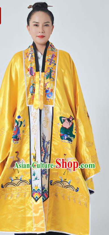 Chinese Handmade Yellow Taoist Master Robe Embroidered Eight Immortals Silk Robe Priest Frock Traditional Taoism Garment