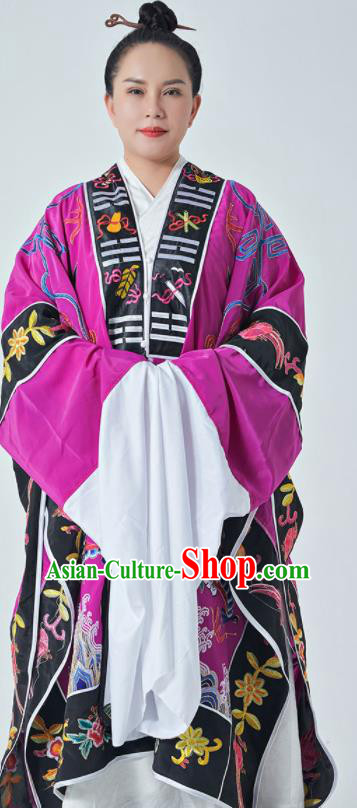 Chinese Maoshan Taoist Master Costume Traditional Embroidered Dragon Purple Robe Taoism Ritual Priest Frock San Qing Garment