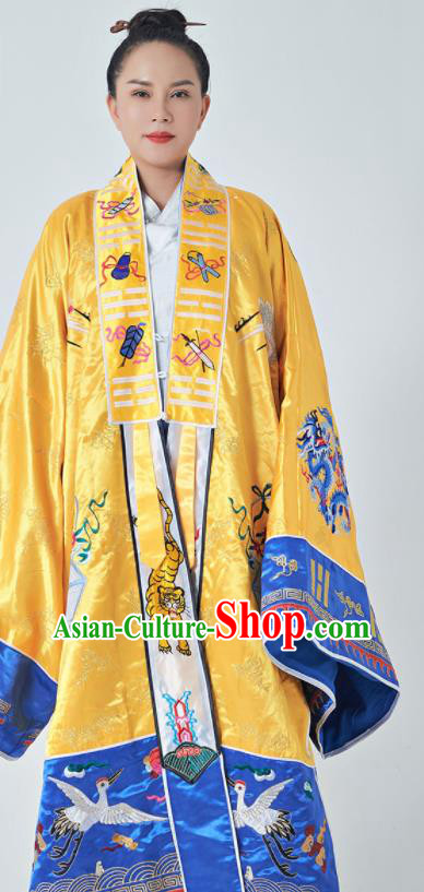 Chinese Traditional Taoism San Qing Garment Taoist Master Costume Embroidered Yellow Brocade Priest Frock Quanzhen Daoism Robe