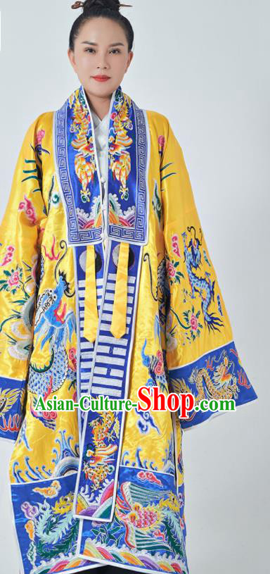 Chinese Daoism Priest Frock Traditional Taoism Master Garment Wudang Taoist Costume Embroidered Dragon Yellow Silk Robe