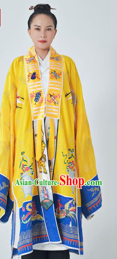 Chinese Taoism Master Garment Wudang Taoist Costume Embroidered Phoenix Yellow Robe Traditional Daoism Priest Frock