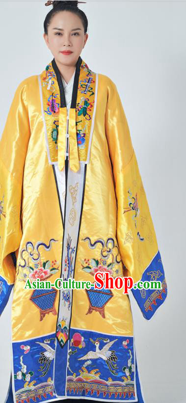 Chinese Taoism Master Garment Wudang Taoist Priest Costume Embroidered Yellow Silk Robe Traditional Daoism Scriptures Frock